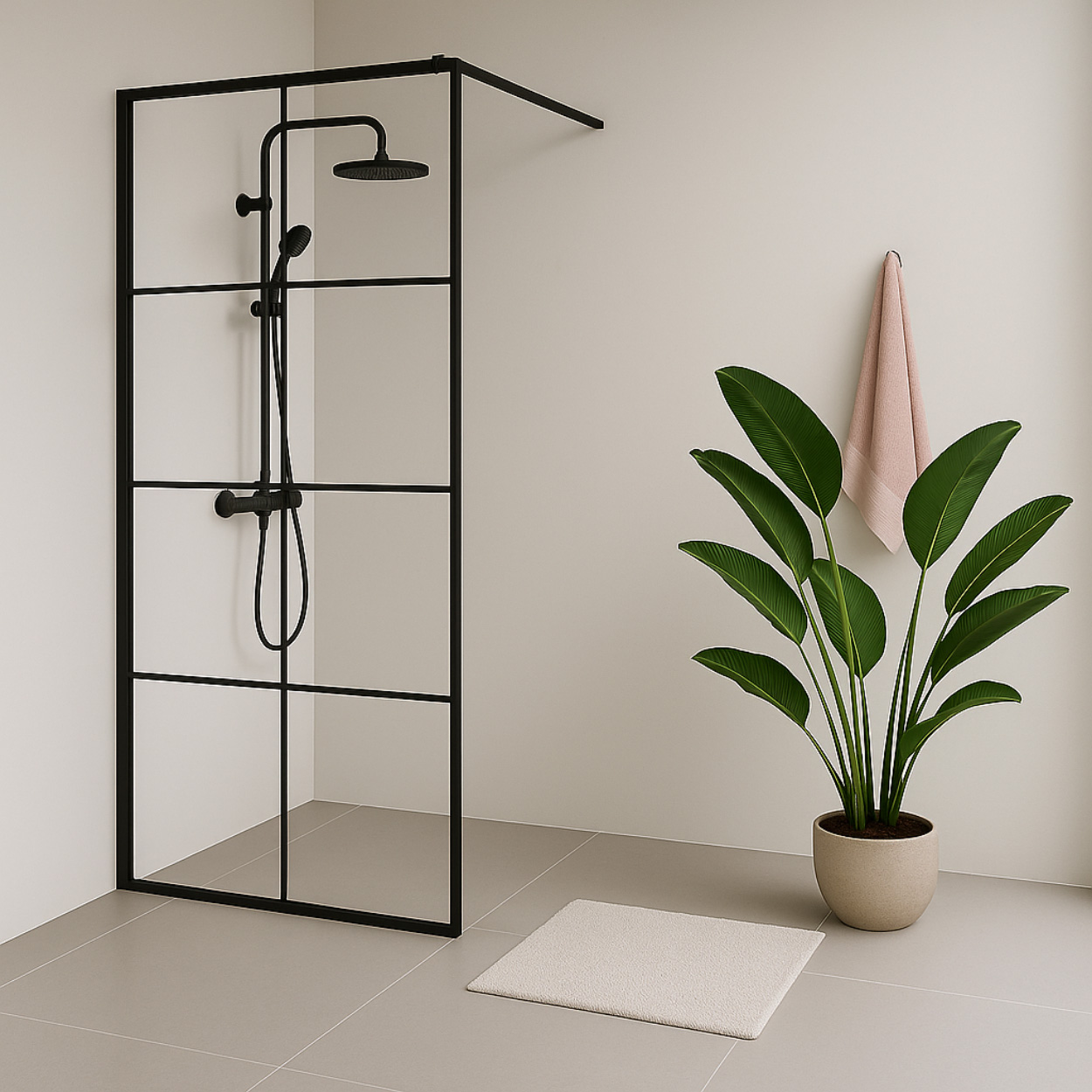 Wiesbaden Maaz Inloopdouche met raster 10mm NANO Helder Glas / Mat Zwart